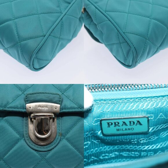 PRADA Chain Shoulder Bag Nylon Turquoise Blue Silver Auth 86958V - Picture 14 of 14